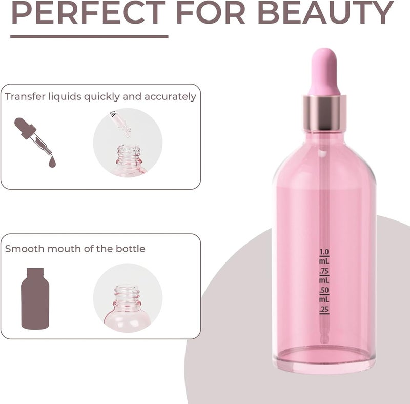 CycleMore 6 Pack Pink Glass Boston Bottles with Glass Scale Eye Droppers, Cosmetic Droppers for Beauty, Essential Oils, Makeup & More Liquids - Image 3